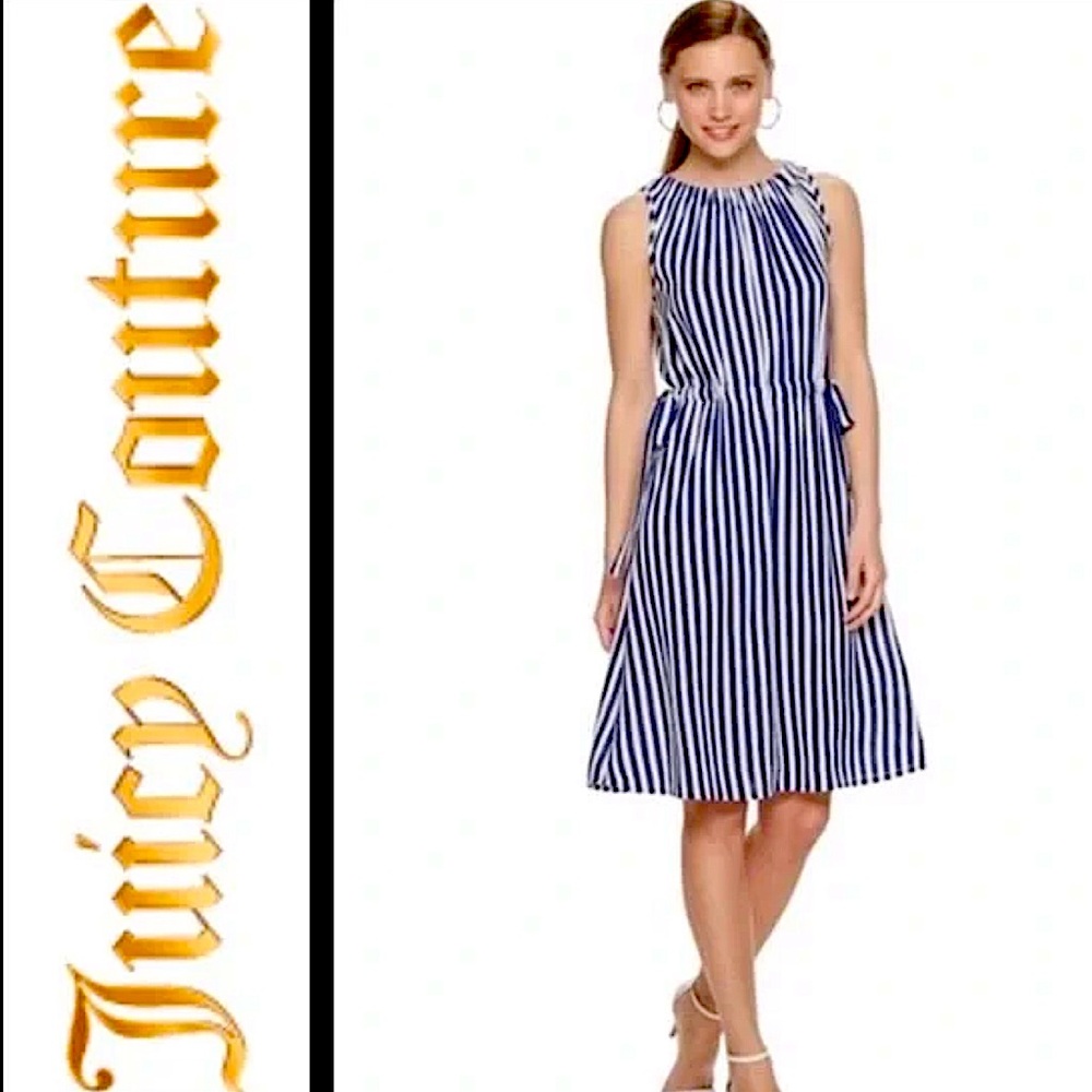 Juicy Couture Jolie Stripe Cinched Halter Navy and White Dress